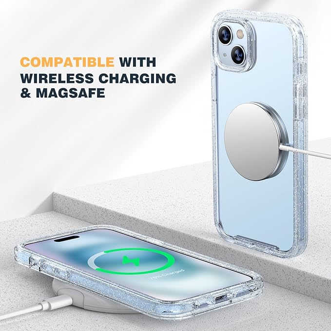 Diaclara Designed for iPhone 15 Case, Full Body Rugged Case with Built-in Touch Sensitive Anti-Scratch Screen Protector, with Camera Lens Protector for iPhone 15 6.1" (Clear Glitter)