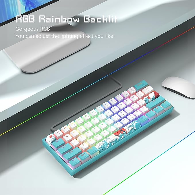 Womier 60% Percent Keyboard,WK61 V2 Mechanical RGB Wired Gaming Keyboard,Hot-Swappable Creamy Key Board with PBT Keycaps,Linear Red Switch for Windows/MAC (Blue)