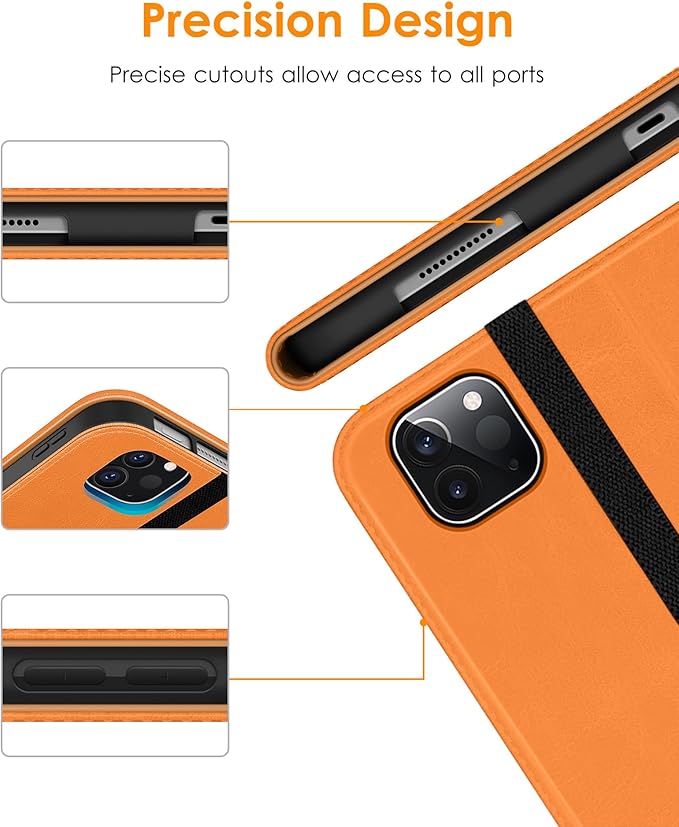 DTTO Case for iPad Pro 11 Inch 4th / 3rd / 2nd / 1st Generation 2022/2021/2020/2018,Premium PU Leather Folio Stand Cover with Hand Strap, Auto Wake/Sleep,Multiple Viewing Angles, Orange