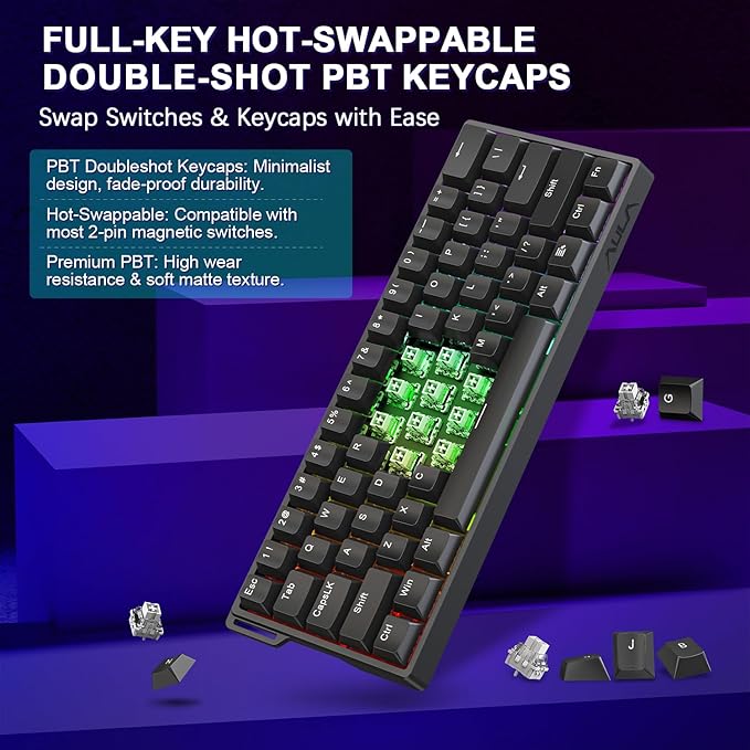 Aula WIN60 HE 60% Mechanical Keyboard Wired, Hall Effect Gaming Keyboard Magnetic Switch Hot Swappable, Adjustable Actuation Rapid Trigger Mode 8000Hz Polling Rate, RGB Keyboard 60 Percent Design