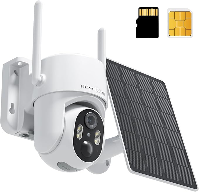 HOSAFE.COM 4G LTE Cellular Security Camera No Internet Needed, 2K Solar No WiFi Security Camera Outdoor Wireless with SIM Card Jobsite,360 Live View, Motion Detection,Free Cloud Storage(Need Apply)
