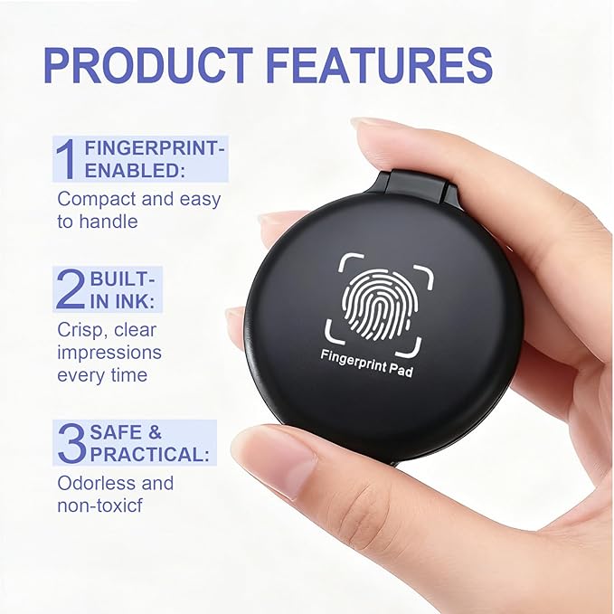 6 Pack Black Fingerprint Ink Pad, Premium Thumbprint Ink Pads for Notary Supplies, Identification, Security ID & Law Enforcement.