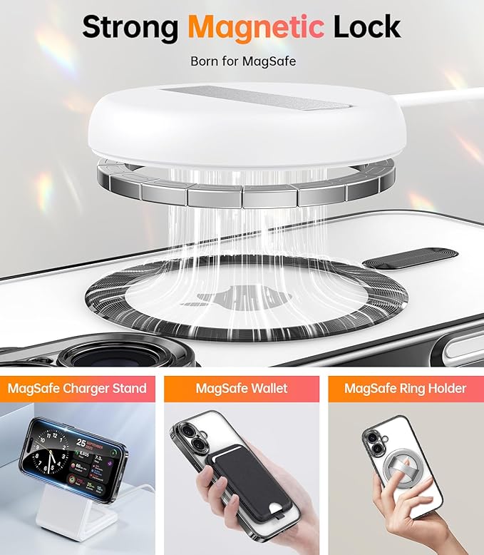 Meifigno Case Designed for iPhone 16 6.1 inch, [Compatible with MagSafe] [2X Screen Protectors] [Glitter Card & Wrist Strap] Surround Lens Protection Designed for iPhone 16 Case Girls, Black Titanium