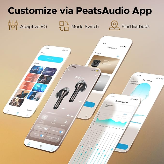 SoundPEATS Hi-Res Wireless Earbuds, LDAC & aptX Lossless, 10mm Hi-Fi Driver, Snapdragon Sound, Adaptive ANC, 37H Battery, BT 5.4, IPX5 Waterproof, Multipoint Connection