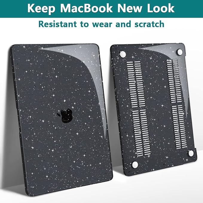 Teryeefi for MacBook Pro 13 Inch Case 2022 2021 2020 2019 2018 2017 2016 Release A2338 M1 M2 A2289 A2251 A2159 A1989 A1706, Sparkly Hard Shell Cover +Keyboard Cover + Screen Protector, Glitter Black