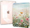 Slim Trifold Case for ipad 9th/8th/7th Generation, ipad Case 10.2 inch 2021/2020/2019 with Pencil Holder, Shockproof Hybird Shell Clear Back Cover, Watercolor Wildflower