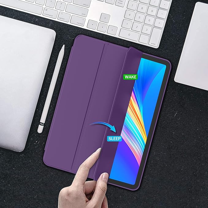iMieet Case for iPad Pro 11 Inch (M5) 2025 /(M4) 2024 5th Gen, Trifold Stand Smart Cover with Pencil Holder and Soft TPU Back, Auto Wake/Sleep (Dark Purple)