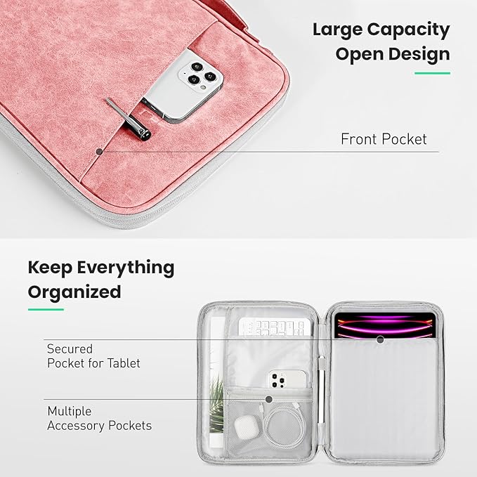 DTTO Tablet Sleeve Bag for New 13 Inch iPad Pro M4/iPad Air M2 2024, 12.9 Inch iPad Pro 6/5/4/3, 12.4 Inch Galaxy Tab S8+/S9+/S9 FE+, Surface Pro 9/8, Waterproof Travel for iPad Case Bag, Pink