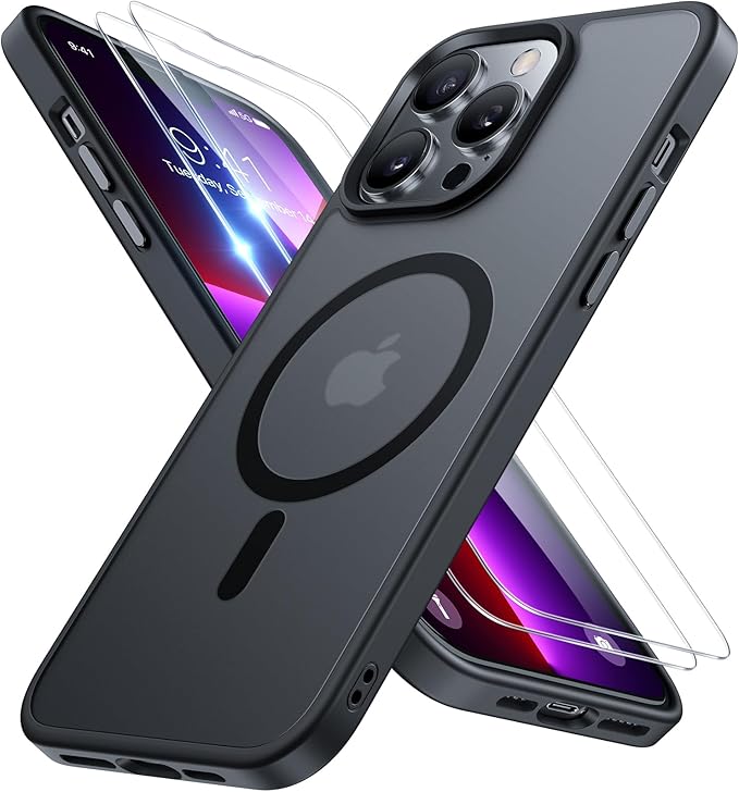 Miracase Magnetic for iPhone 13 Pro Max Case 6.7 inch (Compatible with MagSafe)（with 2X Screen Protectors） Military-Grade Protection, Anti-Fingerprint Translucent Matte Phone Case Cover, Black