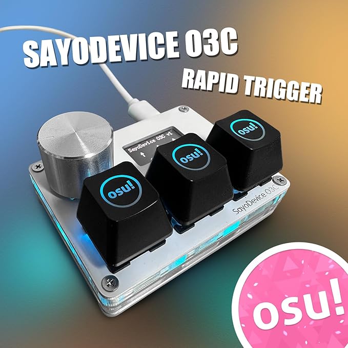 BTXETUEL SayoDevice O3C OSU Keyboard Rapid Trigger Hall Switches Magnetic Linear Switches Keyboard with Knob and Screen,Copy Paste,Shotcut,Macro Hotswap Mini Keypad.… (with OSU keycaps-White)