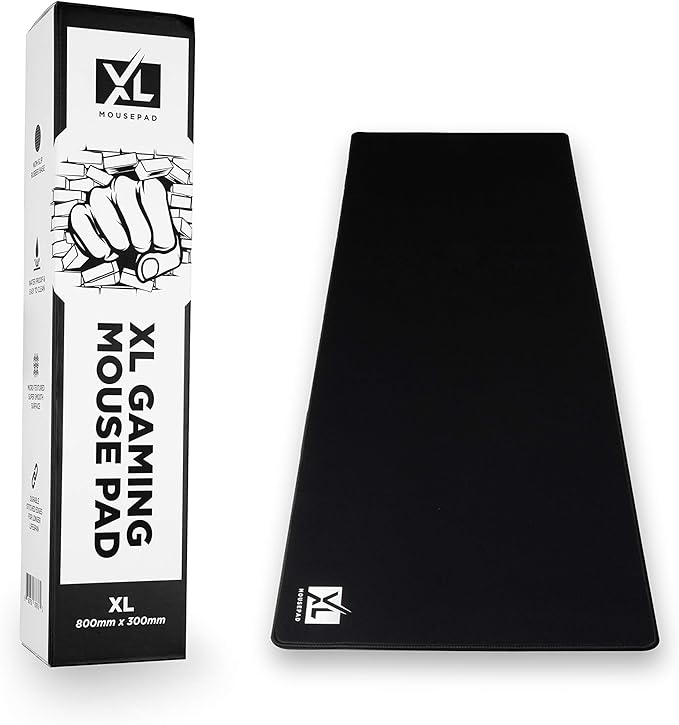 XL Mouse Pad - Large Extended Gaming Desk Mousepad (800x300x3mm) - Nonslip Rubber Base and Water Spill Resistant Desktop Keyboard Mouse Mat - Anti-Fray Cloth - Black