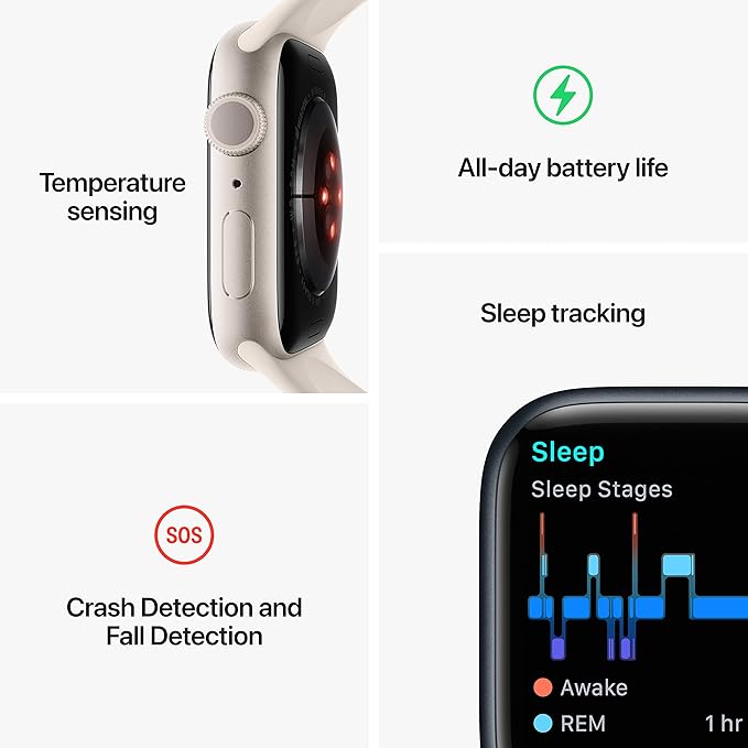 Apple Watch Series 8 [GPS 41mm] Smart Watch w/Starlight Aluminum Case with Starlight Sport Band - S/M. Fitness Tracker, Blood Oxygen & ECG Apps, Always-On Retina Display, Water Resistant