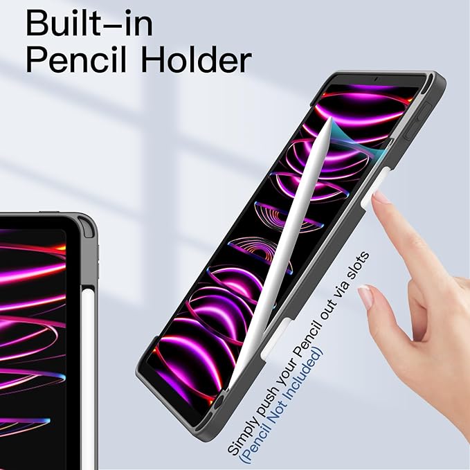 JETech Case ONLY for iPad Pro 11 Inch (2022/2021/2020/2018) with Pencil Holder, Clear Transparent Back Shell Slim Stand Shockproof Tablet Cover, Auto Wake/Sleep (Space Gray)