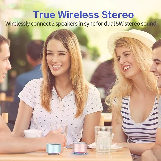 LENRUE A2 Portable Wireless Bluetooth Speaker with Lights and Lanyard,5W Mini Small Metal Speakers Bluetooth 5.0/Aux-in for iPhone Android Home Outdoor, Gifts for Women/Girls