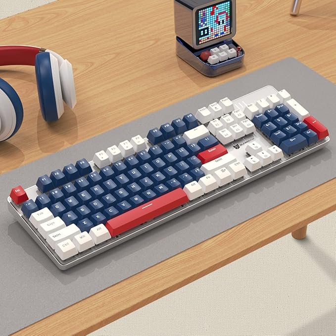 104 Keys Full Size Mechanical Gaming Keyboard | Red Switch Blue/White/Red Combo Color Computer Keyboards | 104 Keys US Layout Wired Mechanical PC Gaming Keyboard | Light Up Wired Clicky Keyboards