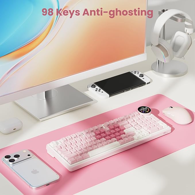RK ROYAL KLUDGE N99 Wireless Mechanical Keyboard with Screen & Knob, BT/2.4G/USB-C, 96% Hot Swappable Pre-lubed Tactile Switches, Gasket Mount, RGB Mechanical Gaming Keyboards