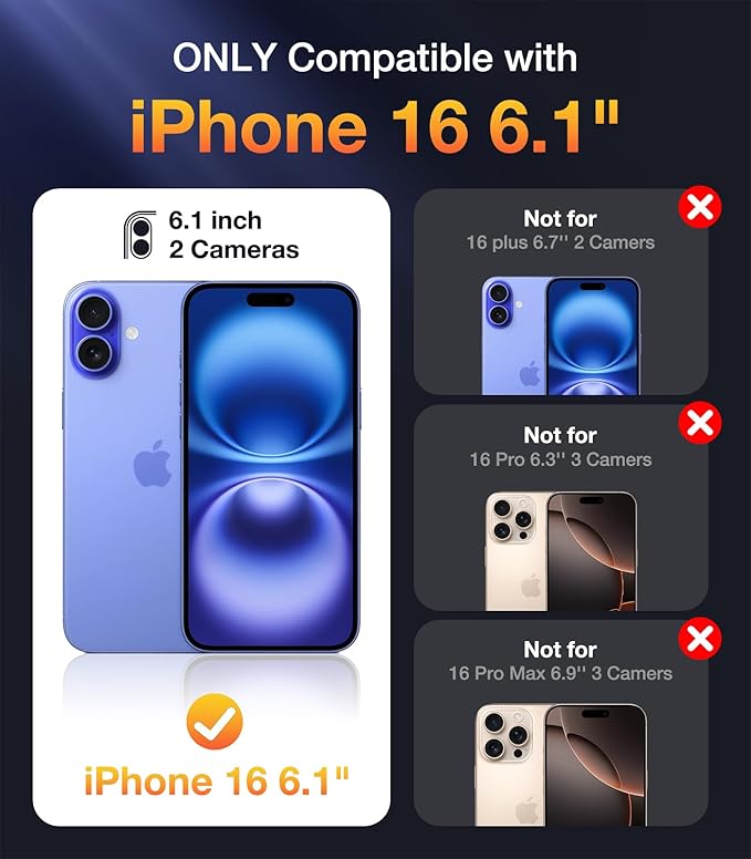 Diaclara Designed for iPhone 16 Case, Full Body Rugged Case with Built-in Touch Sensitive Anti-Scratch Screen Protector, Upgraded [Full Camera Protection] for iPhone 16 6.1" (Ultramarine) Blue
