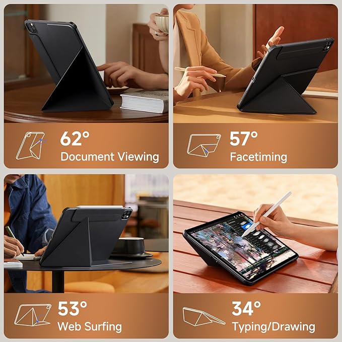 Magnetic Cover for iPad Air 11-inch (M3/M2, 5th/4th Gen) & iPad Pro 11-inch (2022/2021/2020), Stain-Resistant Slim Folio with Portrait/Landscape Stand, 4 Adjustable Angles, Cover Auto Wake/Sleep,Black
