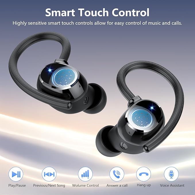 Wireless Earbuds, Bluetooth 5.4 Sport Headphones, 128H Playtime Over Ear Buds for Small Ear, Stereo Deep Bass, Sport Wireless Bluetooth Earphones, IPX7 Waterproof Running Headphones for iOS Android