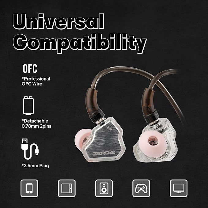 Linsoul 7Hz x Crinacle Zero:2 in Ear Monitor, Updated 10mm Dynamic Driver IEM, Wired Earbuds Earphones, Gaming Earbuds, with OFC IEM Cable for Musician (with MIC, Silver)