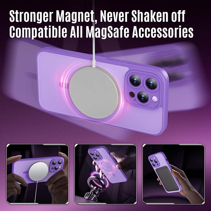 Symcele Designed for iPhone 14 Pro Case, Compatible with MagSafe, with Privacy Screen Protectors X2, [Camera Protection] [15FT Military Drop Protection] Shockproof Phone Case, 6.1", Light Purple