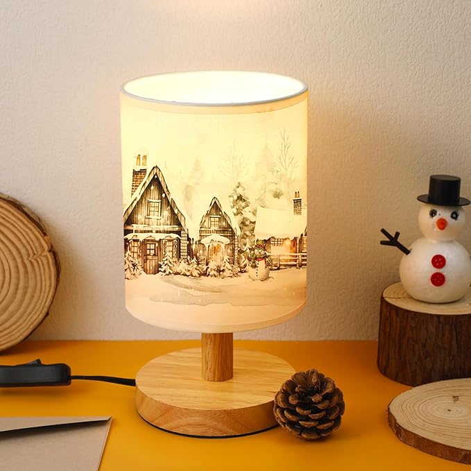 VIHOSE Christmas Table Lamp Indoor Vintage Lamp Shades Small Christmas Lamp Shade Linen Fabric Nightstand Shade Lamp Santa Night Light Christmas Desk Decorations for Bedroom Home Decor