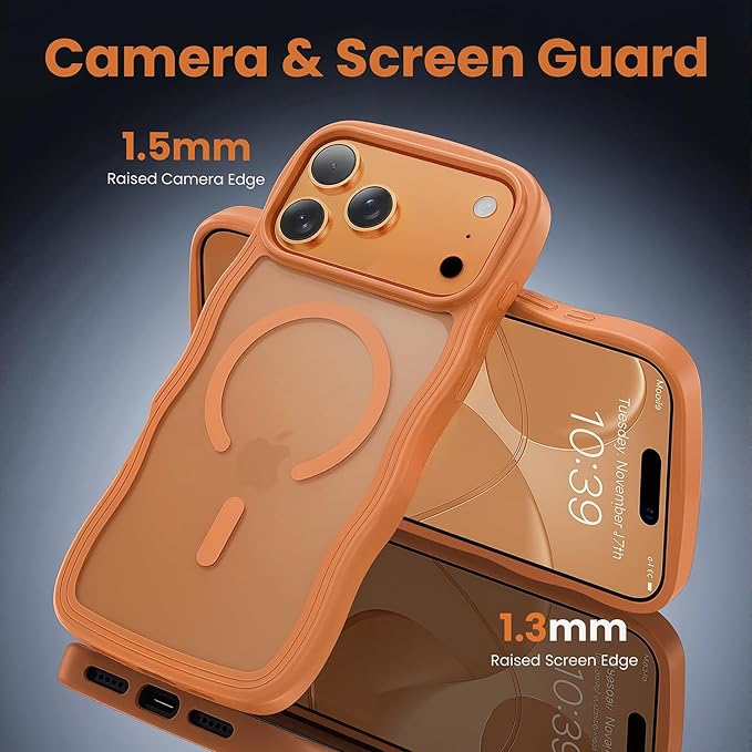 toushion for iPhone 17 Pro Case Cute Orange,Fits MagSafe,Matte Skin Feeling Back,Curly Wave Edge,Slim & Durable & Stylish,Cover Military-Grade Protection