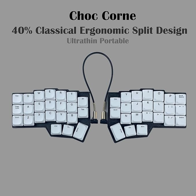 SZRKBD Choc Corne V4.1 Low Profile Split Ergonomic Mechanical Keyboard 40% Layout Wired Hot-Swappable RGB Backlit PBT Keycaps QMK/Vial Programmable for Enthusiasts & Professionals