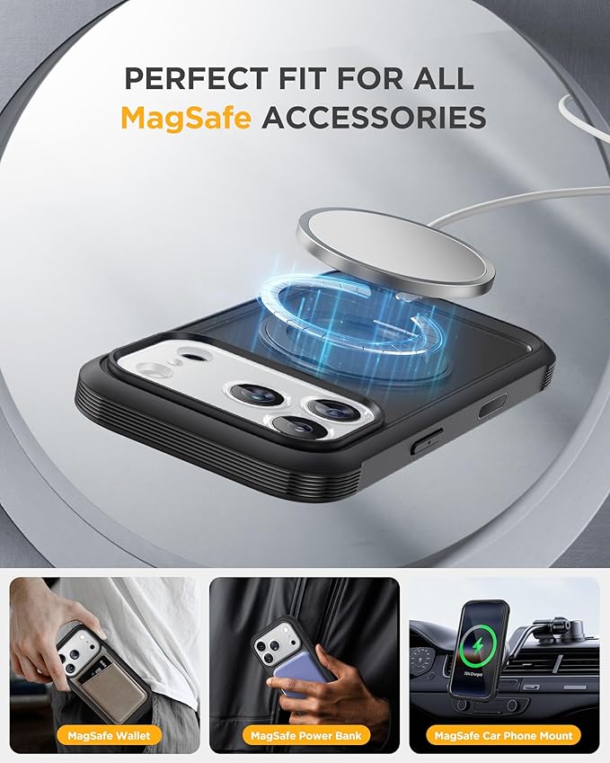 Miracase for iPhone 17 Pro Case with 360 Spin Magnetic Stand, Full-Body Phone Case with Built-in Glass Screen Protector & Camera Control, Drop Proof iPhone 17 Pro Cover, Black