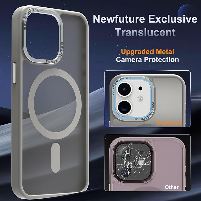 Newfuture Designed for iPhone 11 Case with Strong Magnetic [13 FT Military Drop Protection] [Compatible with Magsafe] Slim Translucent Matte Shockproof with Anti-Fingerprint Phone Case, Titanium Gray
