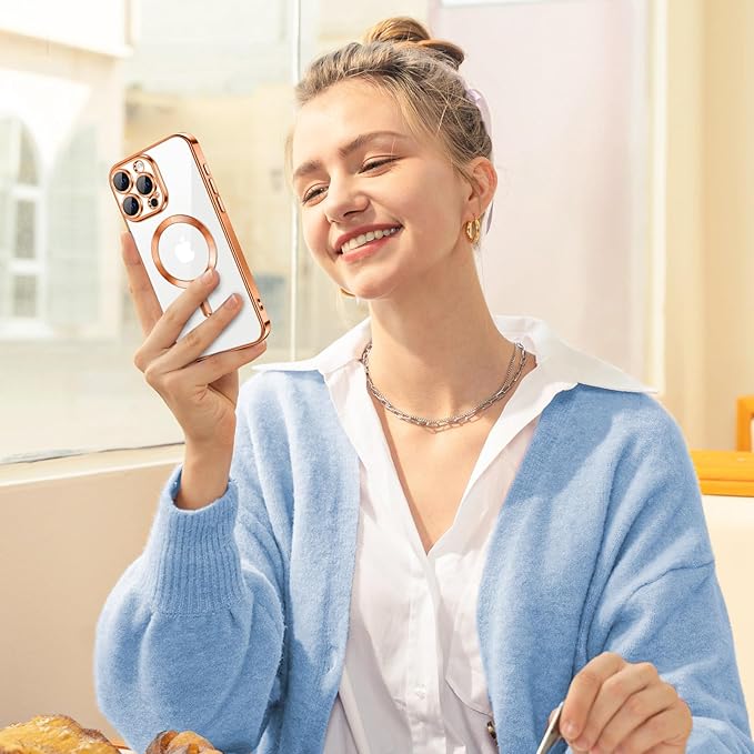 Hython Magnetic Clear for iPhone 16 Pro Max Case with Camera Lens Protector [Compatible with MagSafe] Plating Edge Slim Soft TPU Cover Protective Phone Case for iPhone 16 Pro Max 6.9", Orange