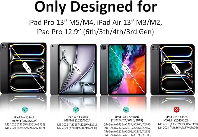 Lokigo Case for iPad Pro 13 Inch (M5/M4), iPad Air 13 Inch (M4/M3/M2), iPad Pro 12.9 Inch (6th/5th/4th/3rd) Gen, Typing Stand, with Pencil Holder/Card Pocket, Auto Wake/Sleep, Black Colord Flowers