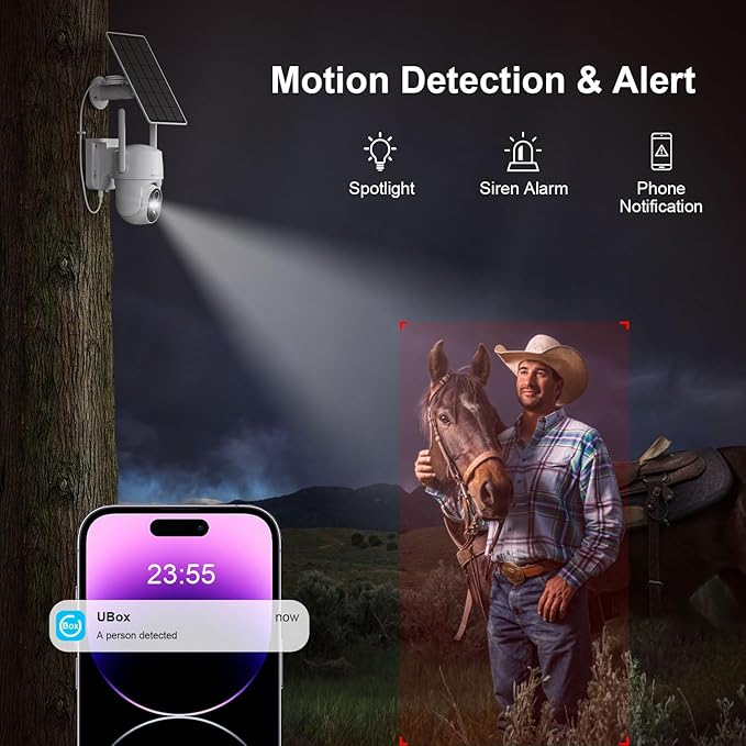 4G LTE Cellular Solar Security Camera Wireless Outdoor, No WiFi Security Camera, 64GB SD Card (2X Storage Than 32G), Free Cloud Storage(Need Apply), PIR Motion Sensor, Built-in SIM Card for Barn Farm