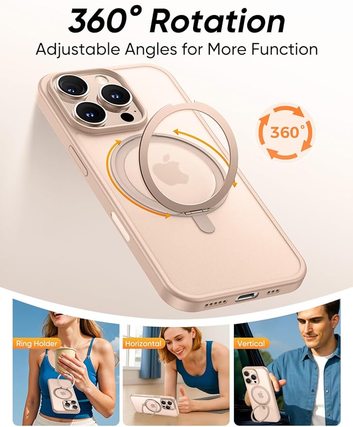 MAGIC JOHN 360° Rotatable Magnetic Invisible Stand for iPhone 16 Pro Max Case [Camera Control Button] [Compatible with MagSafe] 16FT Shockproof for iPhone 16 Pro Max Case with Kickstand, Rose Gold