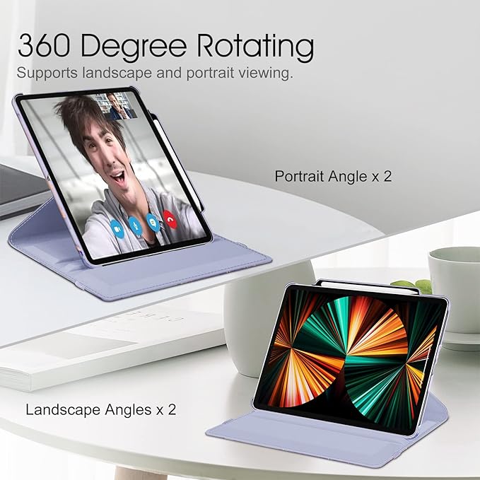 Fintie Rotating Case for iPad Pro 12.9-inch 6th Generation 2022-360 Degree Swiveling Protective Cover with Pencil Holder, Auto Sleep/Wake, Also Fit iPad Pro 12.9" 5th/4th/3rd Gen, Lilac Marble