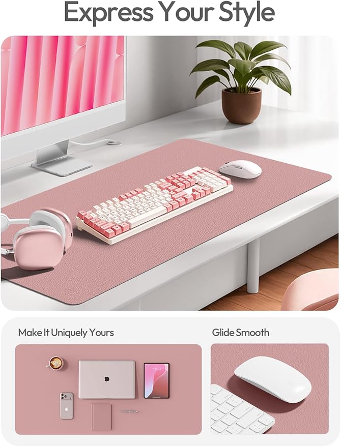 YSAGi Leather Desk Protector, Office Mat, Large Mouse Mat, Non-Slip PU Leather Blotter, Laptop Pad, Waterproof Writing Pad for Office and Home (Pale Mauve, 47" x 17")