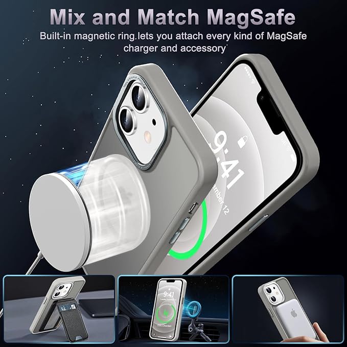 Newfuture Designed for iPhone 12 Case/iPhone 12 Pro Case with Magnetic [13 FT Military Drop Protection] [Compatible with Magsafe] Translucent Shockproof with Anti-Fingerprint Phone Case, Titanium Gray