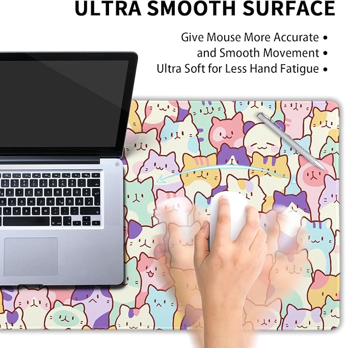 Cute Cat Mouse Pad XXL Large 35.4"x15.8" Extended Gaming Mousepad Kawaii Cat Mouse Mat for Women Desk Mat with Stitched Edges XXL Non-Slip Base Computer Keyboard Pad for Home Office Work Gamer
