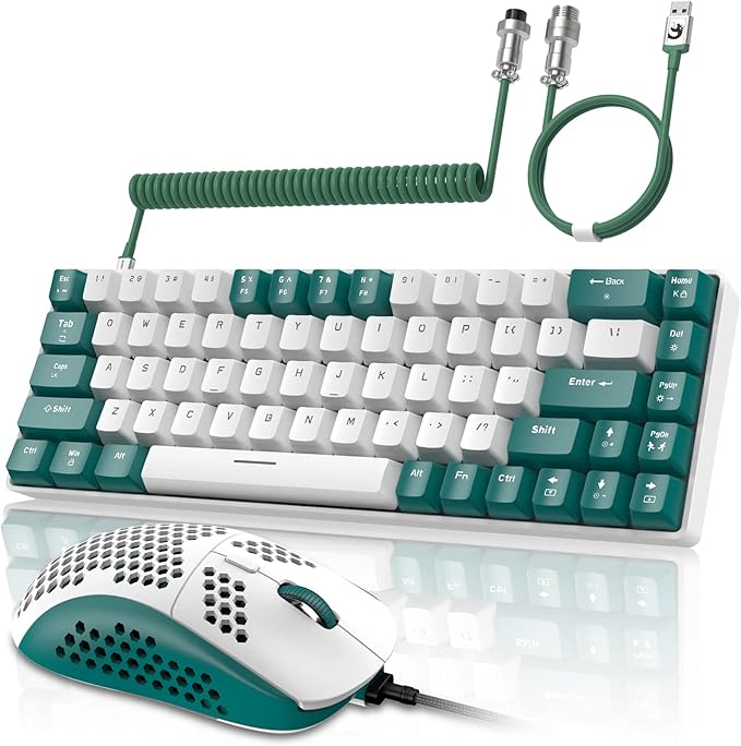 ZIYOU LANG RK-T8PR0 Wired 65% Mechanical Gaming Keyboard and Mouse Combo with RGB LED Backlit Anti-ghosting TKL Mini 68 Key Coiled C to A Cable Tactile Blue Switch for PS4 PS5 Xbox PC Mac Gamer(Green)