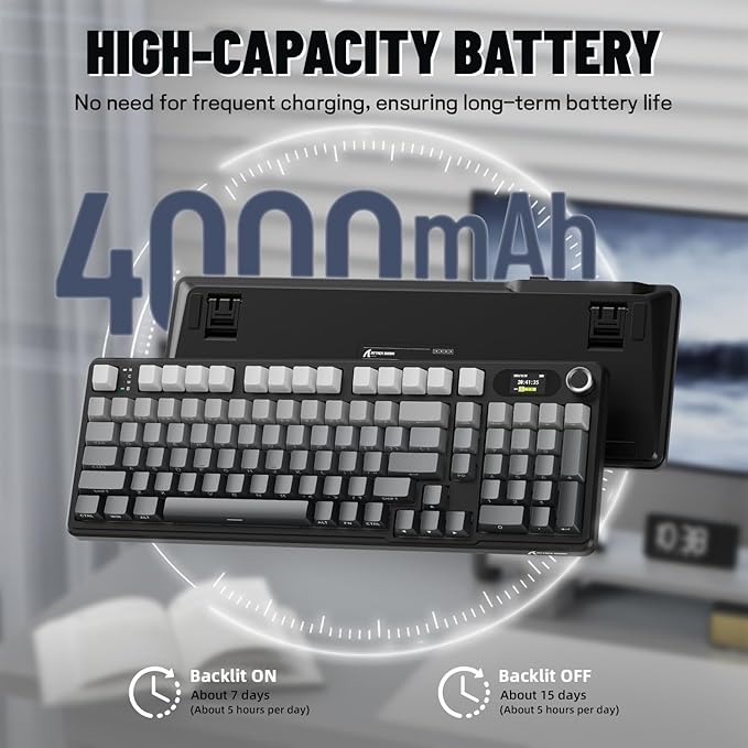 MAMBASNAKE Attack Shark X98 Pro Wireless Mechanical Keyboard with Screen & Knob,2.4G/USB-C/BT5.0 Gasket Hot Swappable Creamy Keyboard102 Keys, Web Driver RGB Gaming Keyboard for PC/Mac/PS4/Xbox
