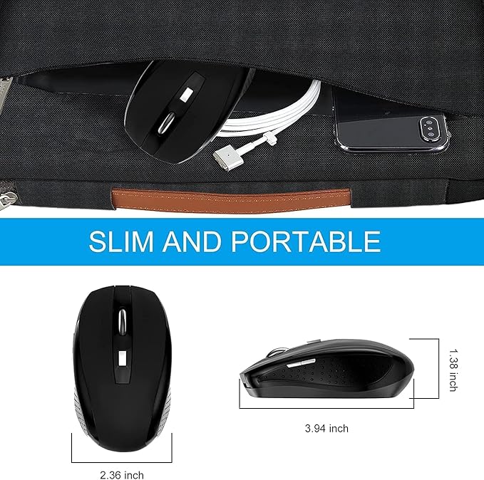 Guiheng Wireless Mouse, 2.4Ghz Wireless Computer Mouse 1200,6 Buttons with Nano Receiver for Laptop,PC,Chromebook,Computer,Notebook,Office (Battery not Included, Black)