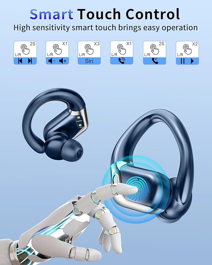 Matast Wireless Earbuds, Bluetooth 5.4 Headphones Sport, 50H Deep Bass Sound Over Ear Buds with 4 ENC Noise Cancelling Mic, Dual LED Display, IP7 Waterproof Earphones with Earhook for Workout, Green