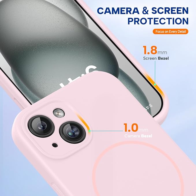 Miracase Compatible with iPhone 15 Case, [Soft Anti-Scratch Microfiber Lining], Liquid Silicone Case Gel Rubber Shockproof Drop Protection Phone Case for iPhone 15, Sand Pink