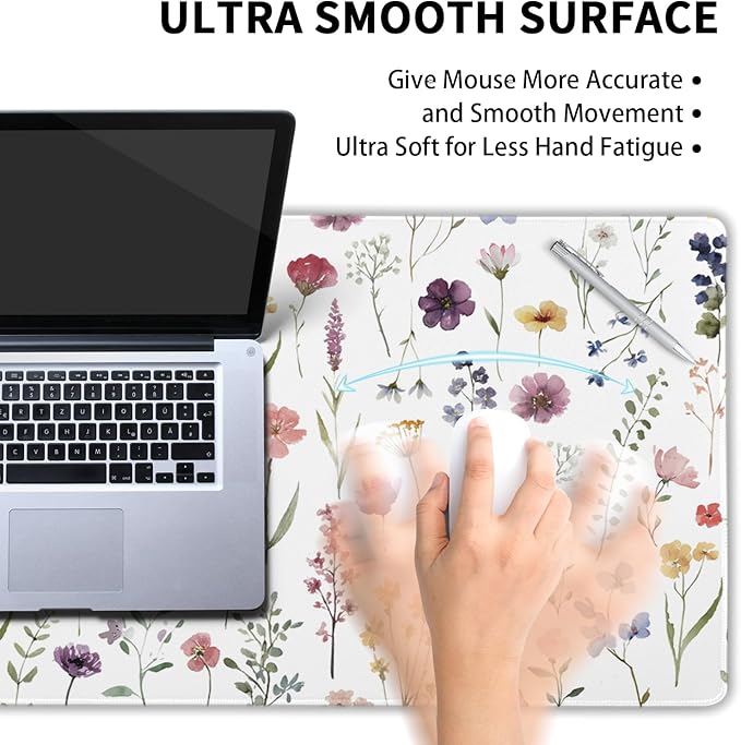 Floral Desk Mat Large Extend Mouse Pad XL Beige Boho Desk Pad 31.5x11.8 Inch Cute Minimalist Flowers Mouse Pads Flowers Esthetics Computer Laptop Mouse Mat Non-Slip for Home Office Desktop Decor