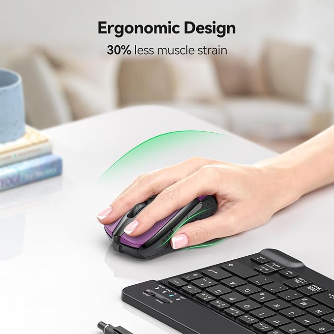 TECKNET Wireless Mouse for Laptop, Silent Mouse Quiet Click, Computer Mice Wireless, 6 Adjustable 4000 DPI Computer Mice - Purple