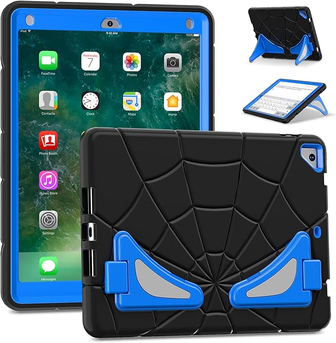 AKABEILA Compatible with Apple iPad 9.7 5th/6th(2017/2018)/iPad Air 2/iPad Pro 9.7 Tablet Case，Lightweight Shockproof Rugged Protective Cover with Kickstand for Kids Children Boys Babies Black Blue