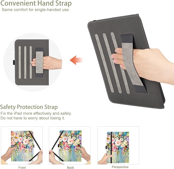 for iPad (A16) 11Th/10Th Generation Case 2025/2022,Flower for iPad Case 11Th/10Th Generation,10Th/11Th Gen iPadCase Cover Pencil Holder/Hand Strap/Pocket/Adjustable Stand, Oil Painting Floral