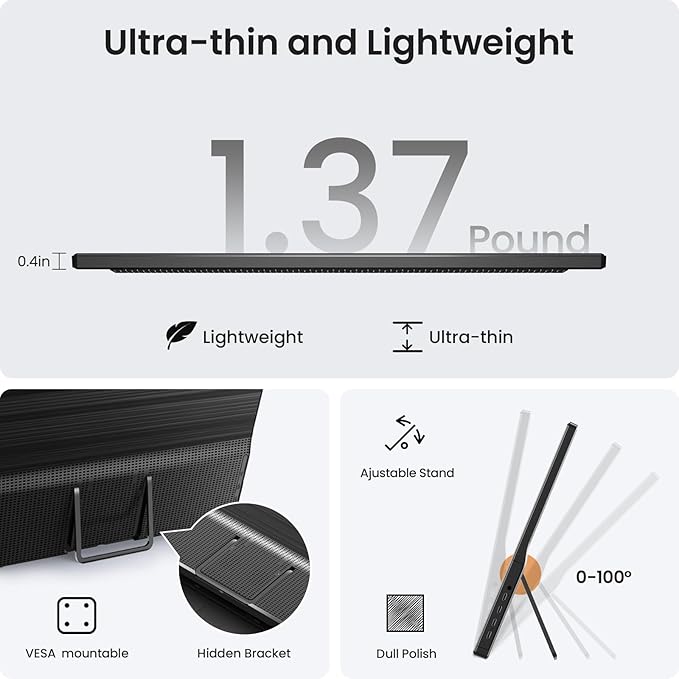 KQC Portable Monitor 15.6" 1080P FHD IPS Display, Ultra-Slim USB-C HDMI Travel Monitor with Kickstand, Zero Bezel Screen Extender for Laptop, Mac, Phone, PS, Xbox, Switch Gaming