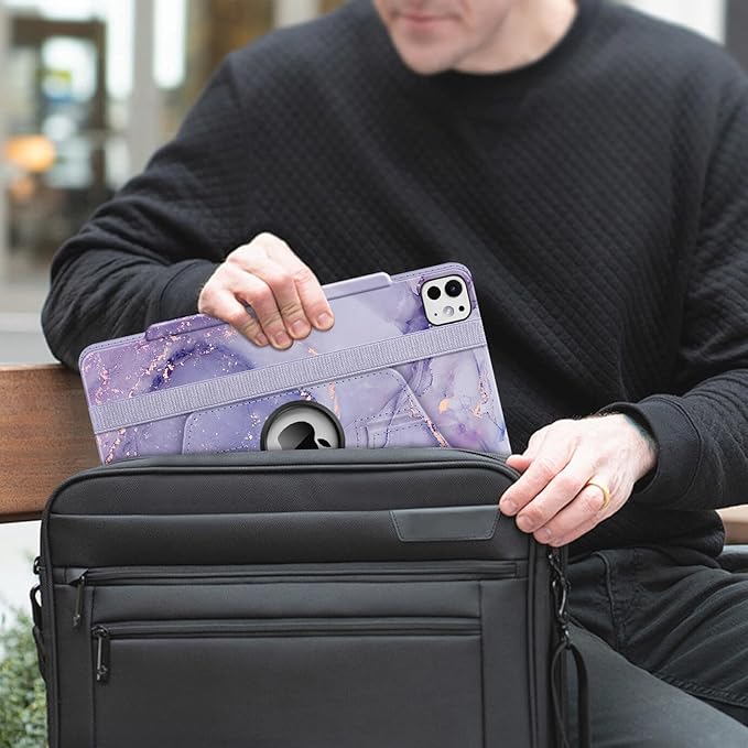 Fintie Rotating Case for iPad Pro 13-inch (M5) 2025 / (M4) 2024 with Pencil Holder - 360 Degree Swiveling Protective Stand Cover with Auto Wake/Sleep, Lilac Marble