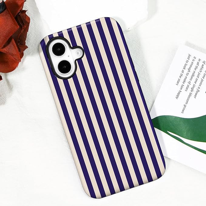 Magnetic for iPhone 17 Case Cute Stripes Phone Case, Shockproof Slim TPU and Hard PC Protective Phone Cover Compatible with MagSafe Designed for Women Girls, Deep Purple
